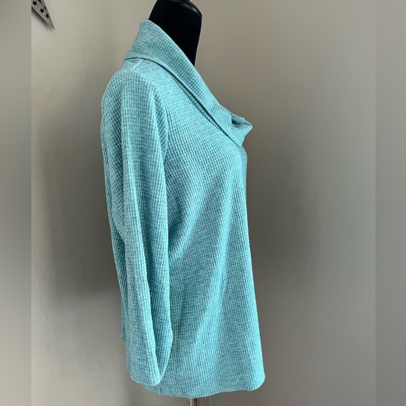 J.Jill Wearever Waffle Teal Cowl Neck Top sz L - Picture 4 of 9